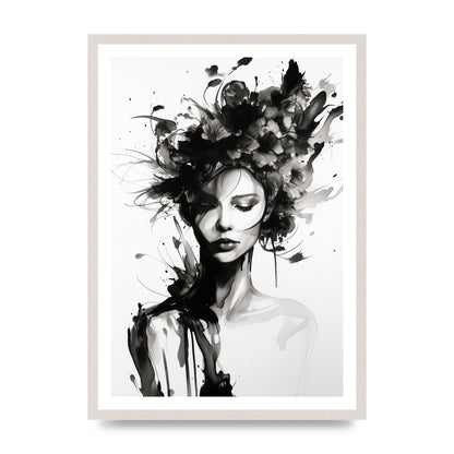 Bold Black Contours of Feminine Allure, print in an A2 white saw cut grain frame