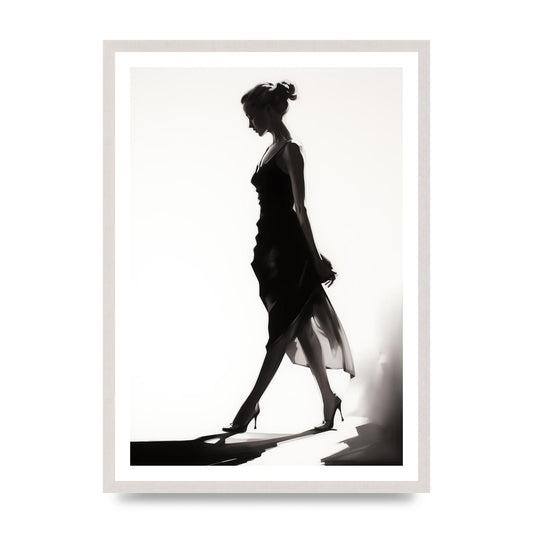 Womans Silhouette in Black on White, print in an A2 white saw cut grain frame