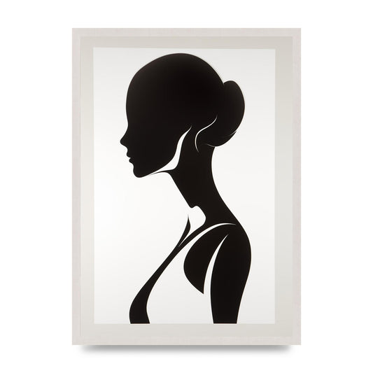 Womans Profile in Delicate Silhouette, print in an A2 white saw cut grain frame