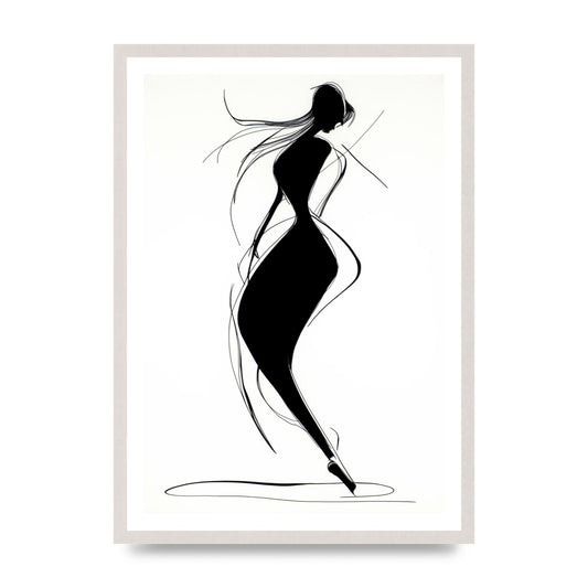Womans Form in Minimalist Strokes, print in an A2 white saw cut grain frame