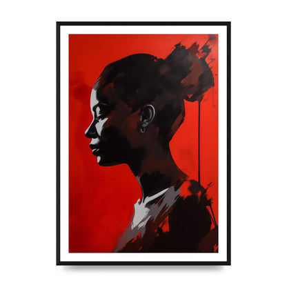 Striking Black Figure on Red Canvas
