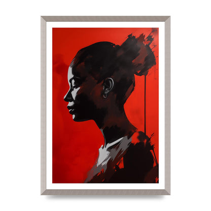 Striking Black Figure on Red Canvas