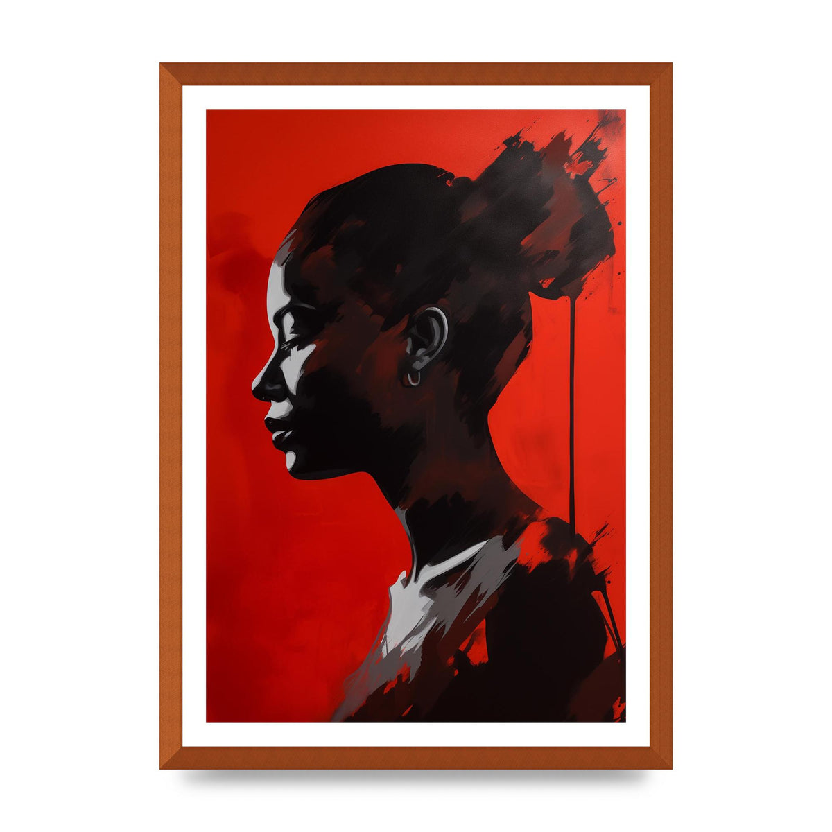 Striking Black Figure on Red Canvas