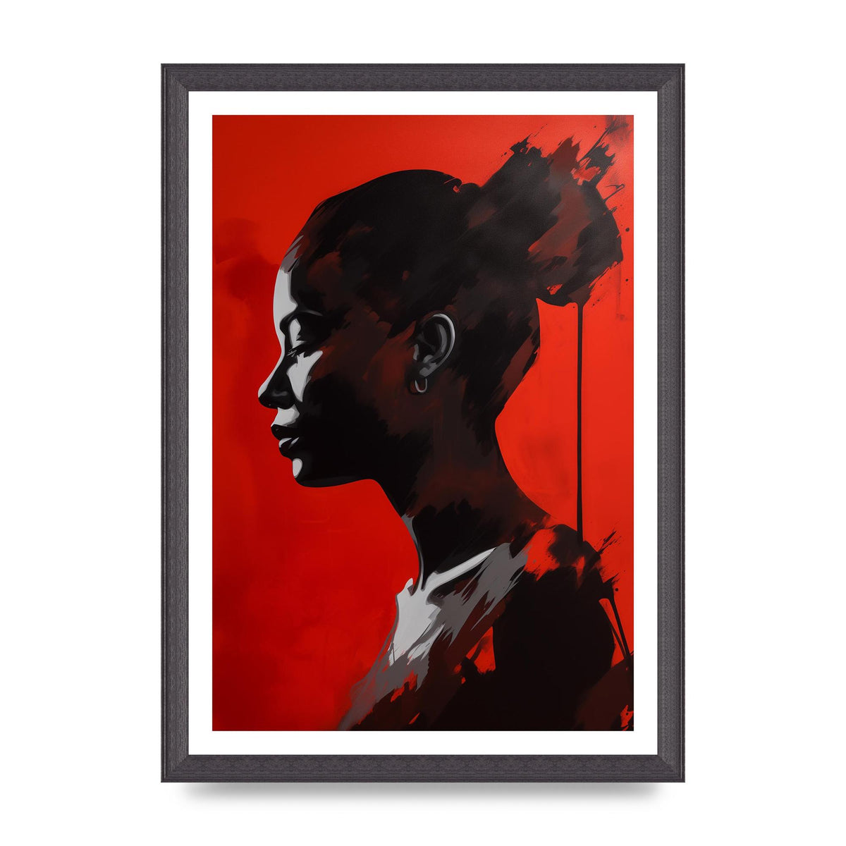 Striking Black Figure on Red Canvas