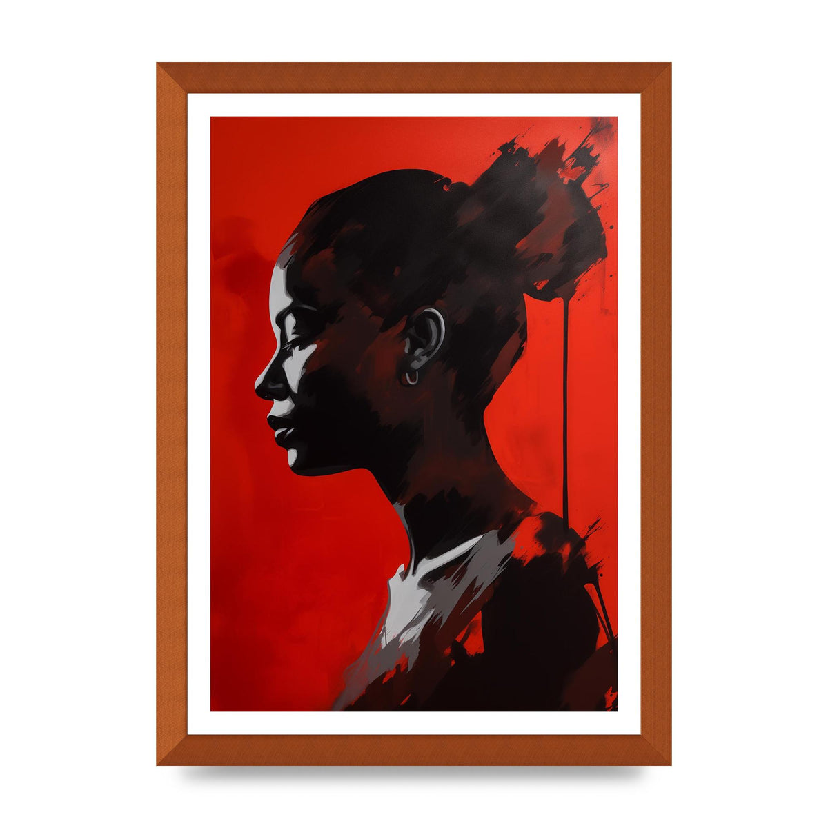 Striking Black Figure on Red Canvas