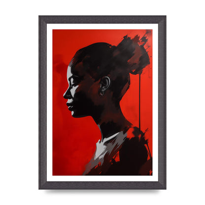 Striking Black Figure on Red Canvas