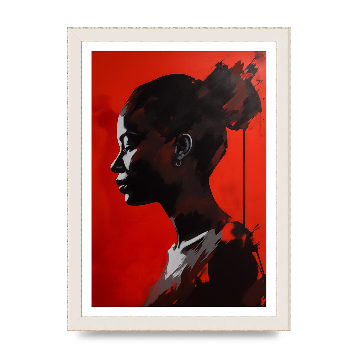 Striking Black Figure on Red Canvas