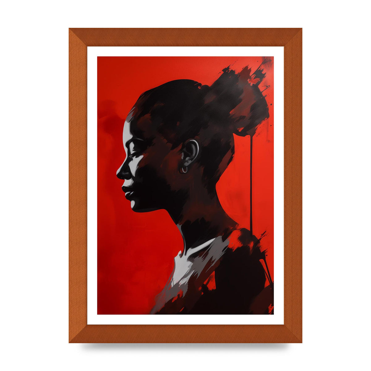 Striking Black Figure on Red Canvas