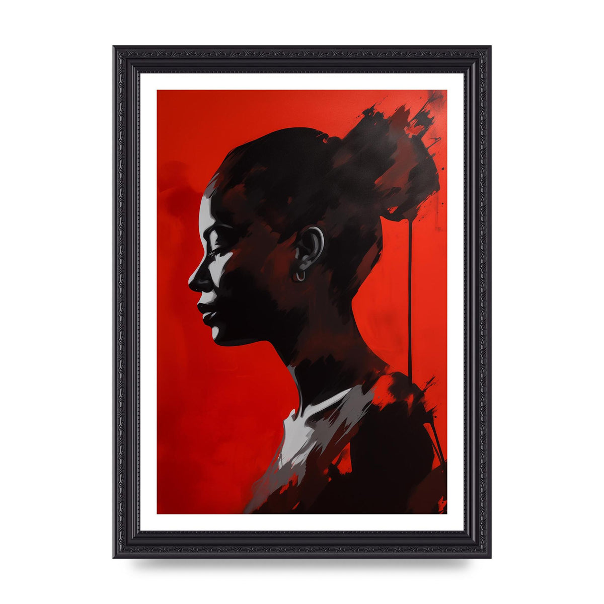 Striking Black Figure on Red Canvas