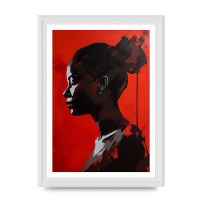 Striking Black Figure on Red Canvas