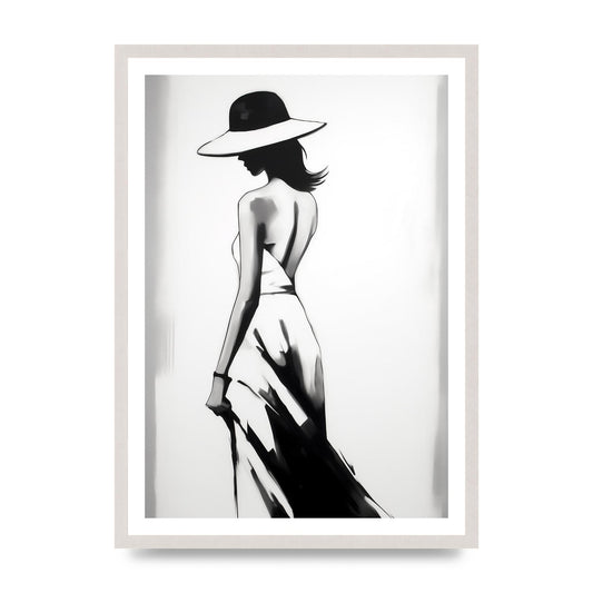 Womans Silhouette on White Canvas, print in an A2 white saw cut grain frame