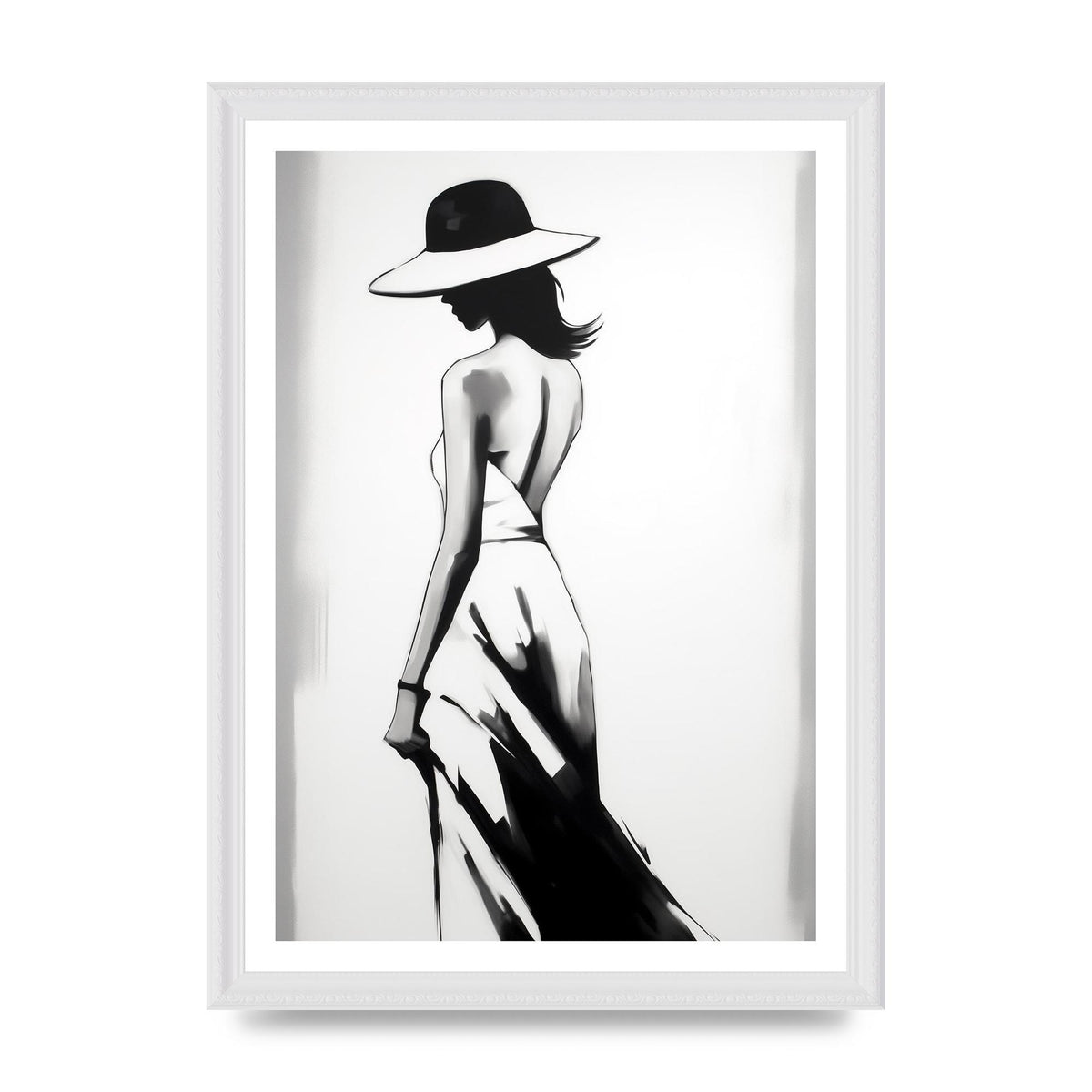 Womans Silhouette on White Canvas