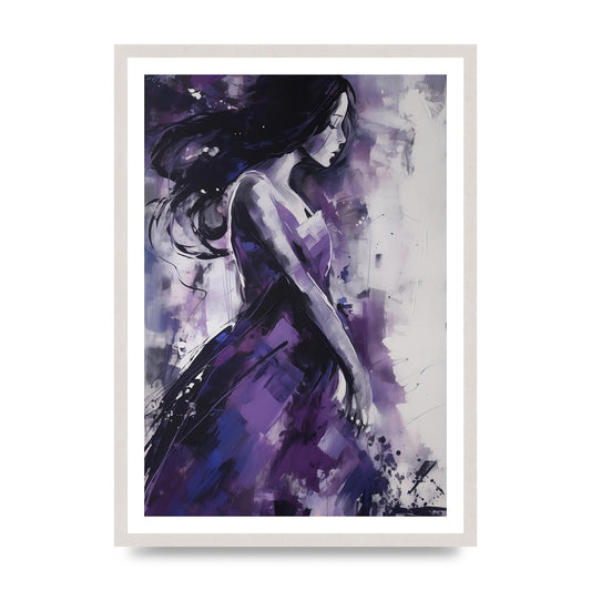 Womans Silhouette on Purple Backdrop, print in an A2 white saw cut grain frame