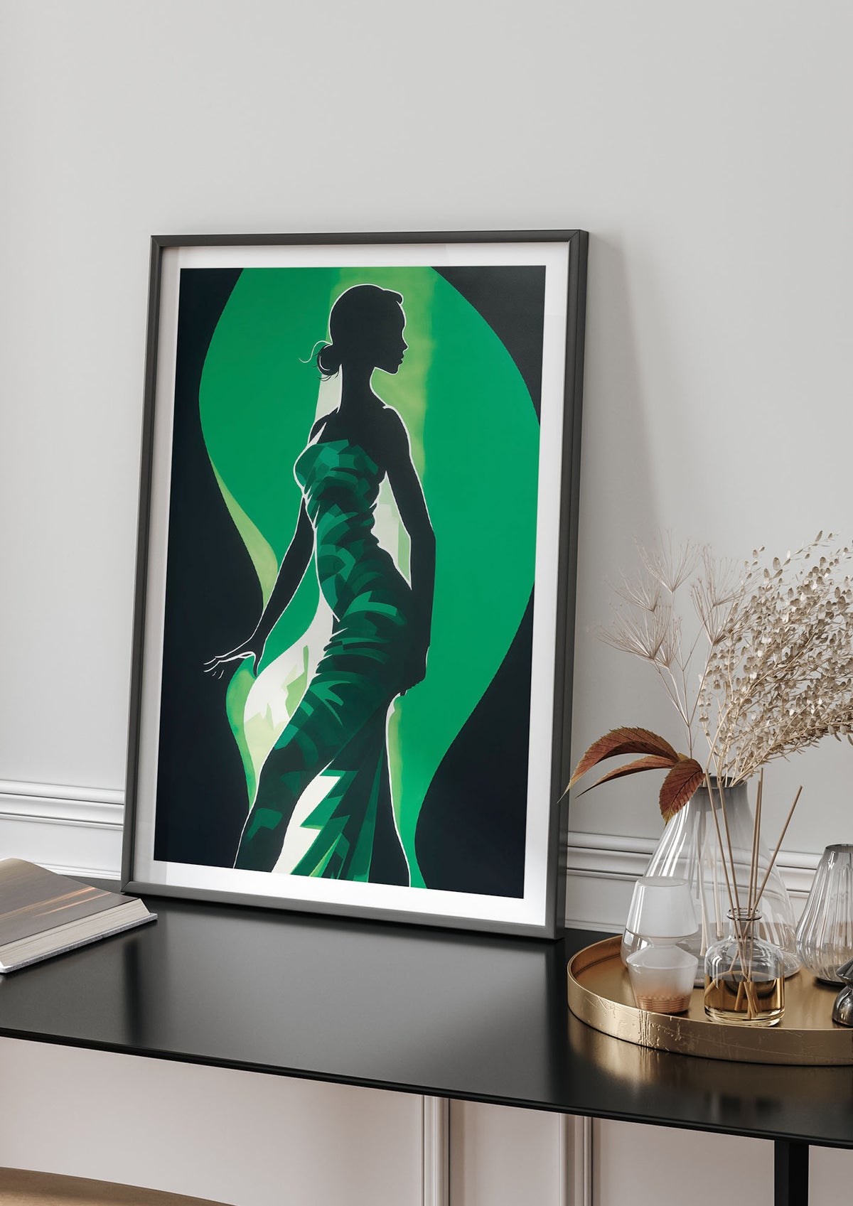 Emerald Backdrop with Womans Figure
