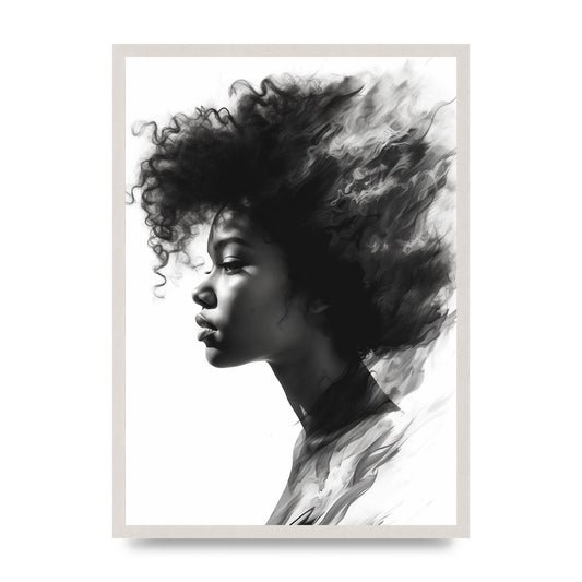 Minimalist Black and White Afro Woman