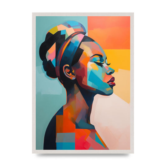 African Woman in Pastel Serenity, print in an A2 white saw cut grain frame