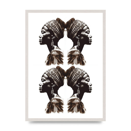 African Womans Profile with Cultural Depth, print in an A2 white saw cut grain frame