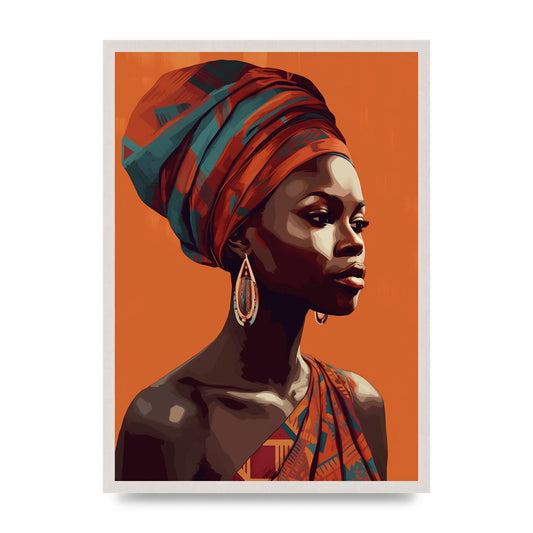 African Womans Resilience in Minimalism, print in an A2 white saw cut grain frame