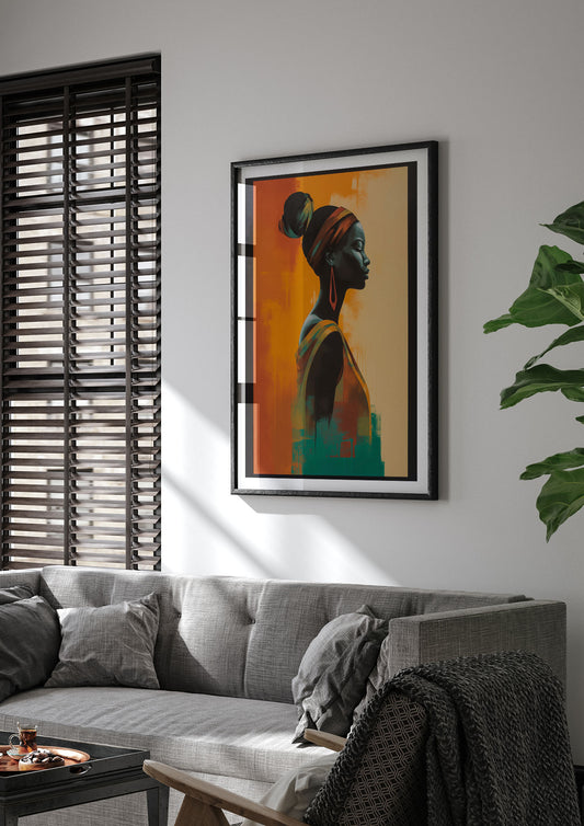 African Womans Graceful Lines on Canvas