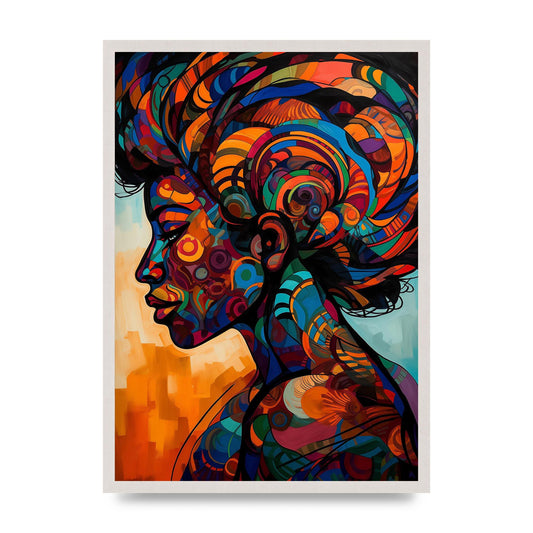African Womans Power in Abstract, print in an A2 white saw cut grain frame