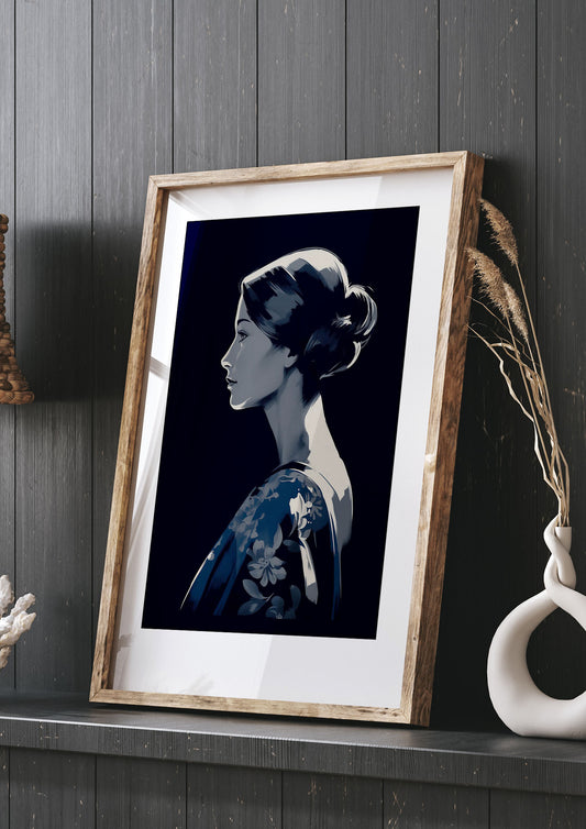 Midnight Blue Silhouette of Woman