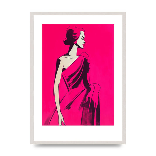 Stylized Female Figure in Hot Pink, print in an A2 white saw cut grain frame