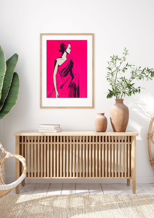 Stylized Female Figure in Hot Pink