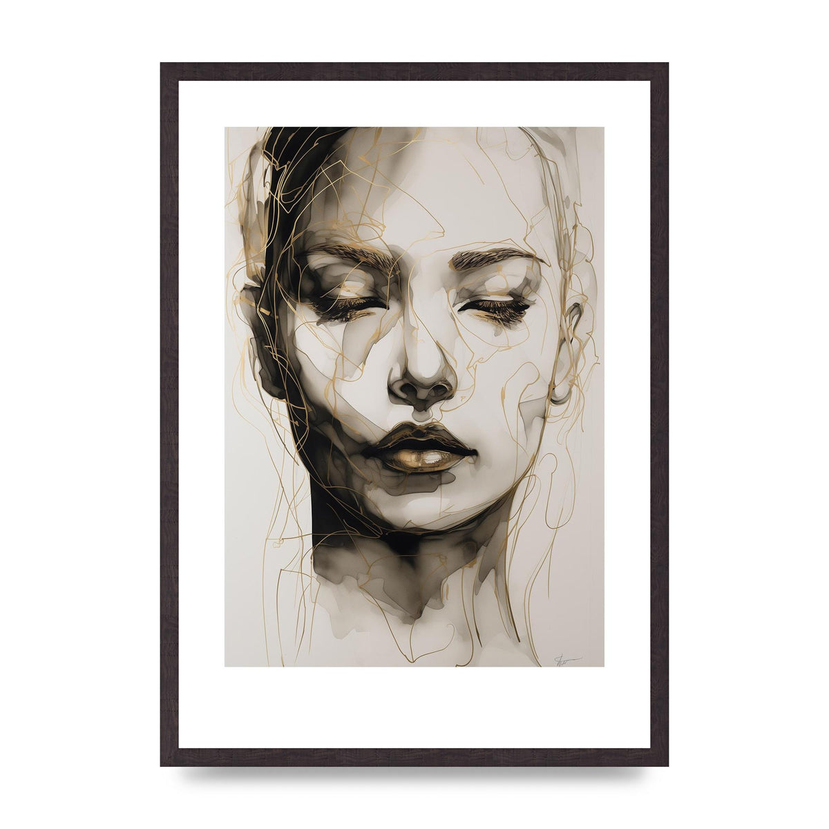 Tranquil Female Face in Gilded Gaze