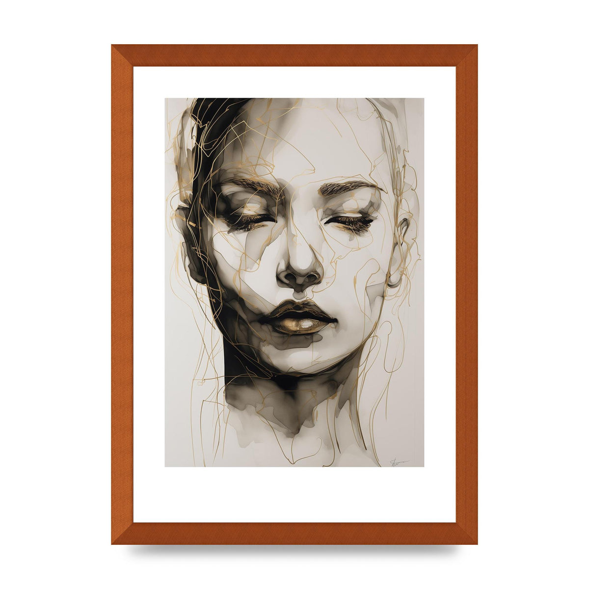 Tranquil Female Face in Gilded Gaze