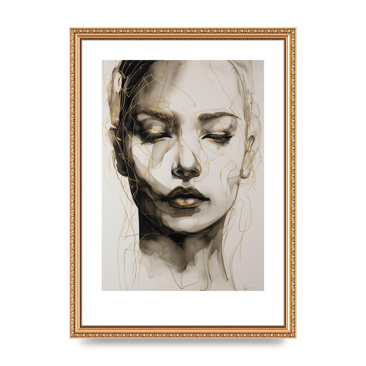 Tranquil Female Face in Gilded Gaze
