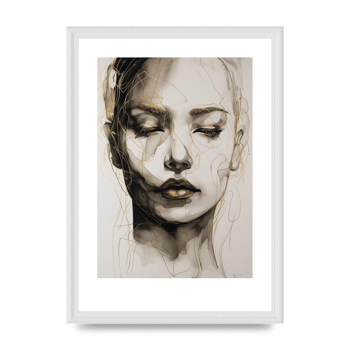 Tranquil Female Face in Gilded Gaze