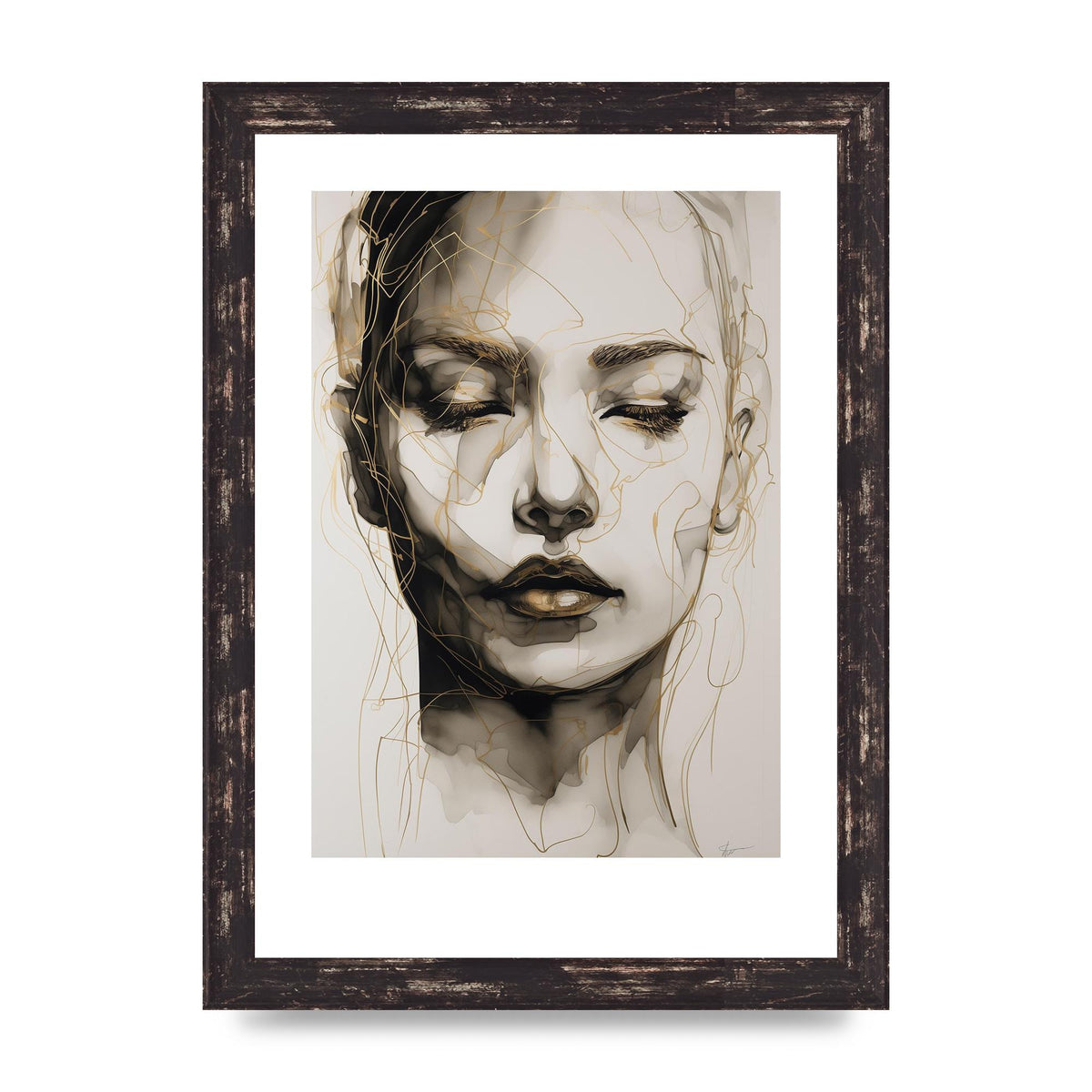 Tranquil Female Face in Gilded Gaze