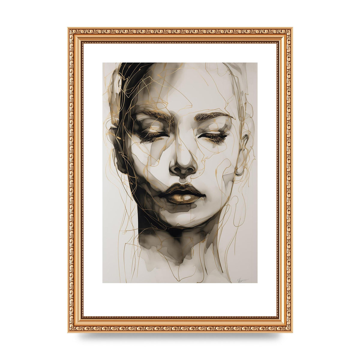Tranquil Female Face in Gilded Gaze