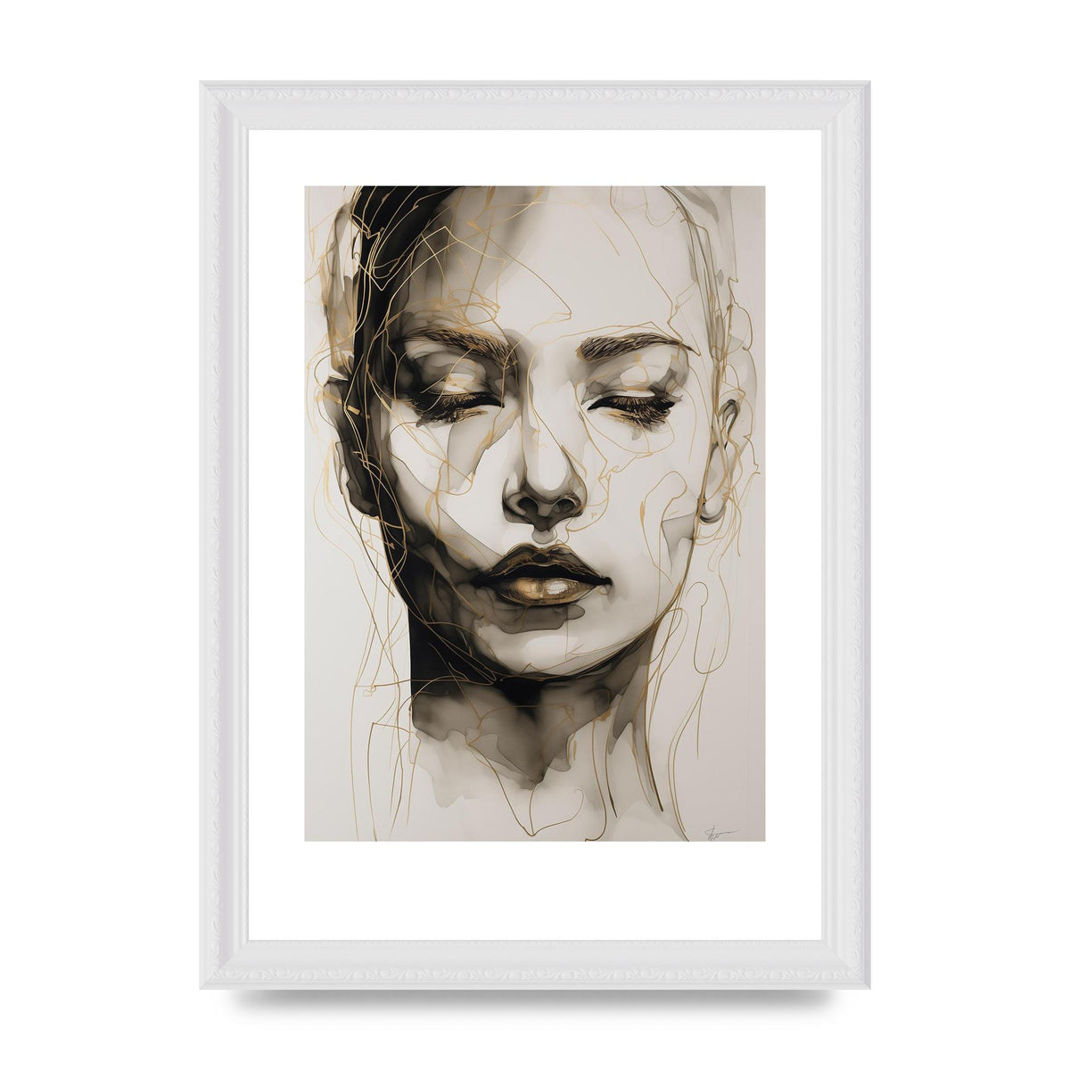 Tranquil Female Face in Gilded Gaze