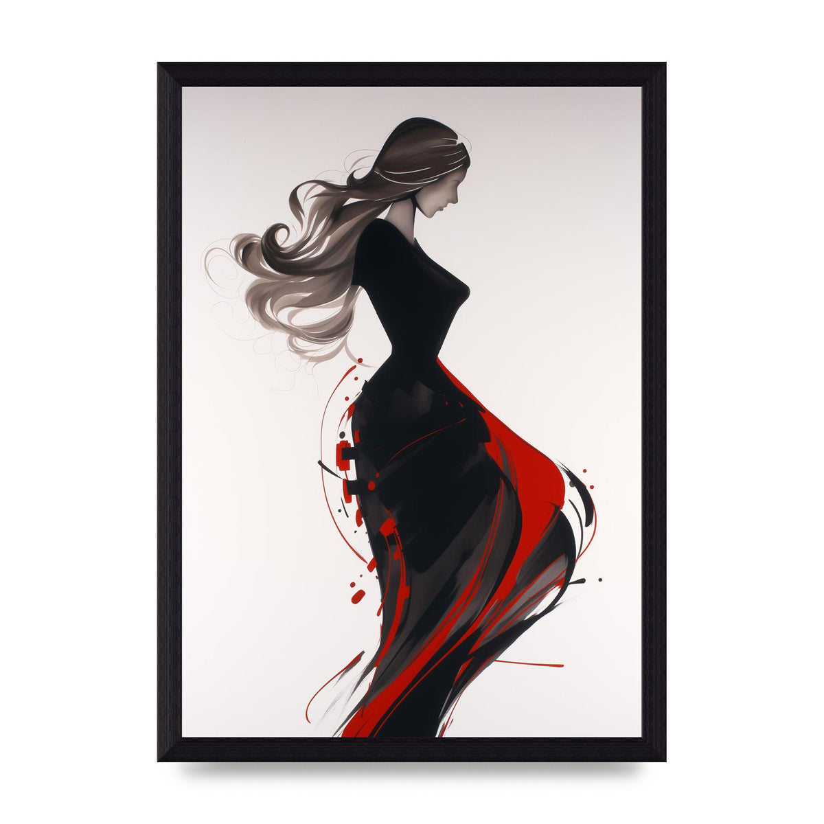 Female Form Outlined in Black and Red
