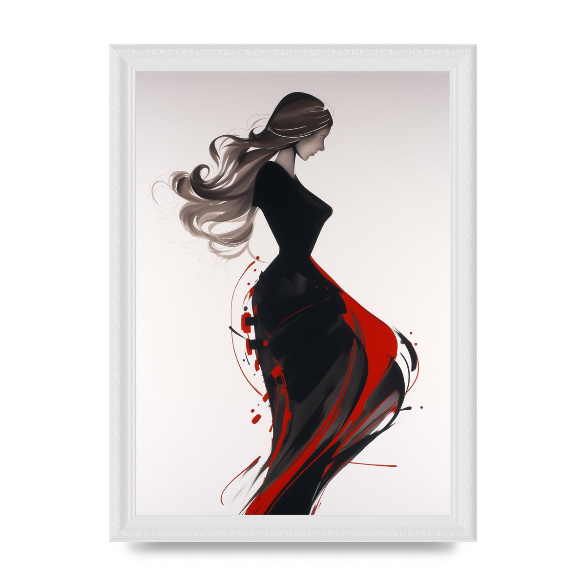 Female Form Outlined in Black and Red