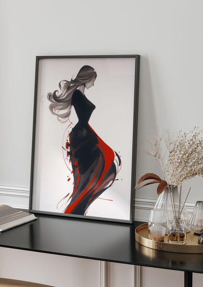 Female Form Outlined in Black and Red