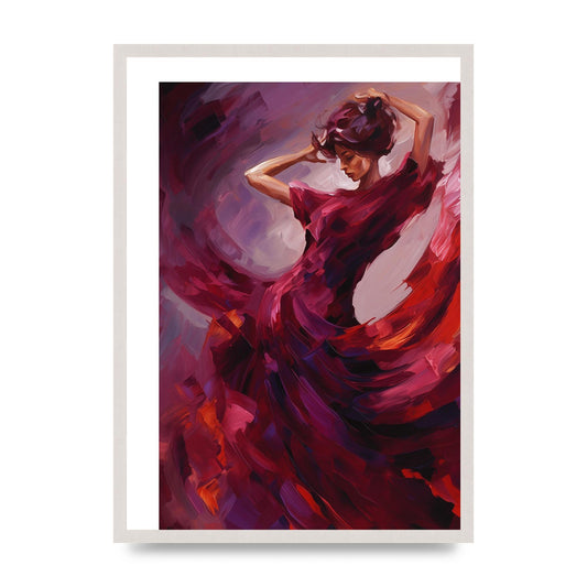 Graceful Dance in Crimson and Purple, print in an A2 white saw cut grain frame