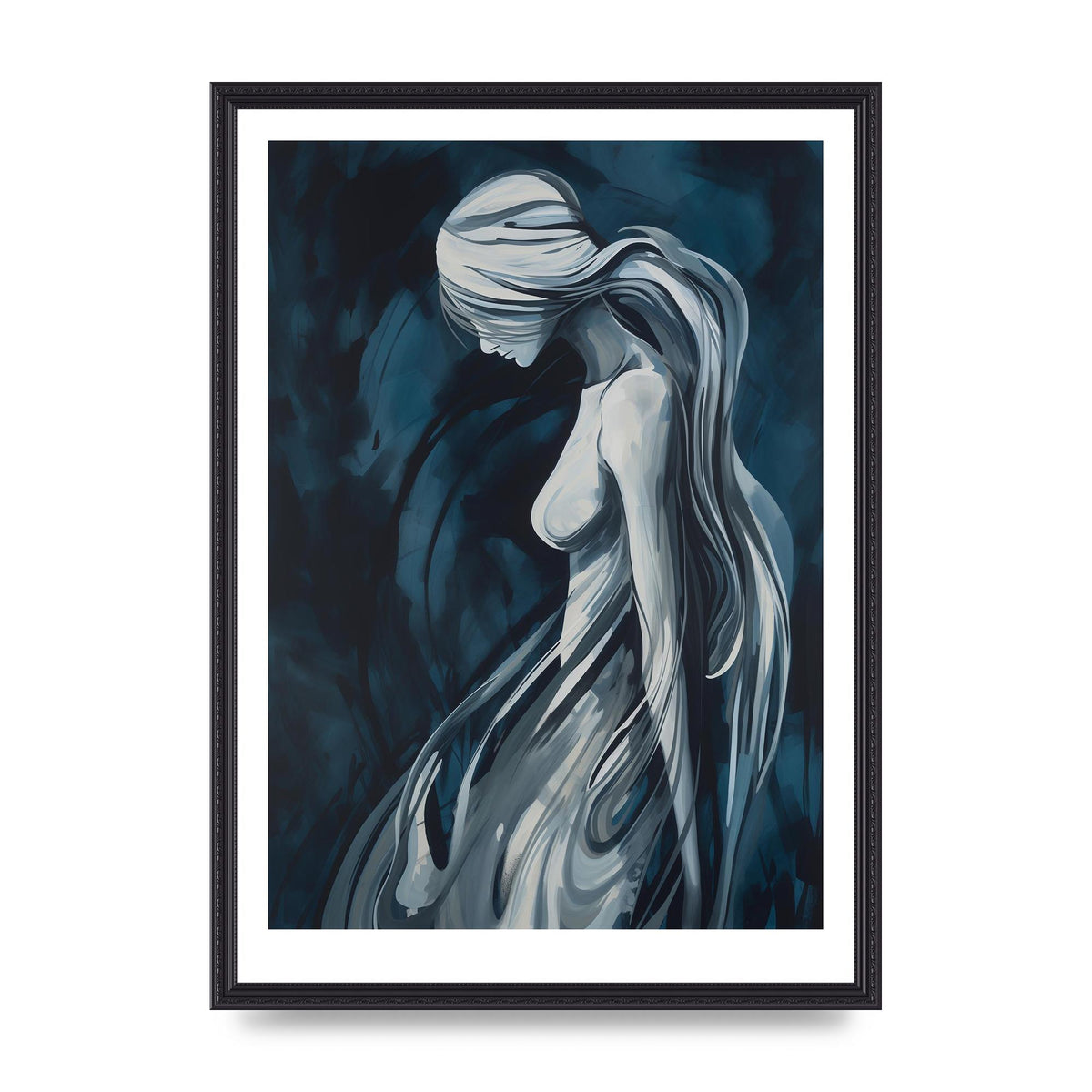 Womans Form in White and Dark Blue