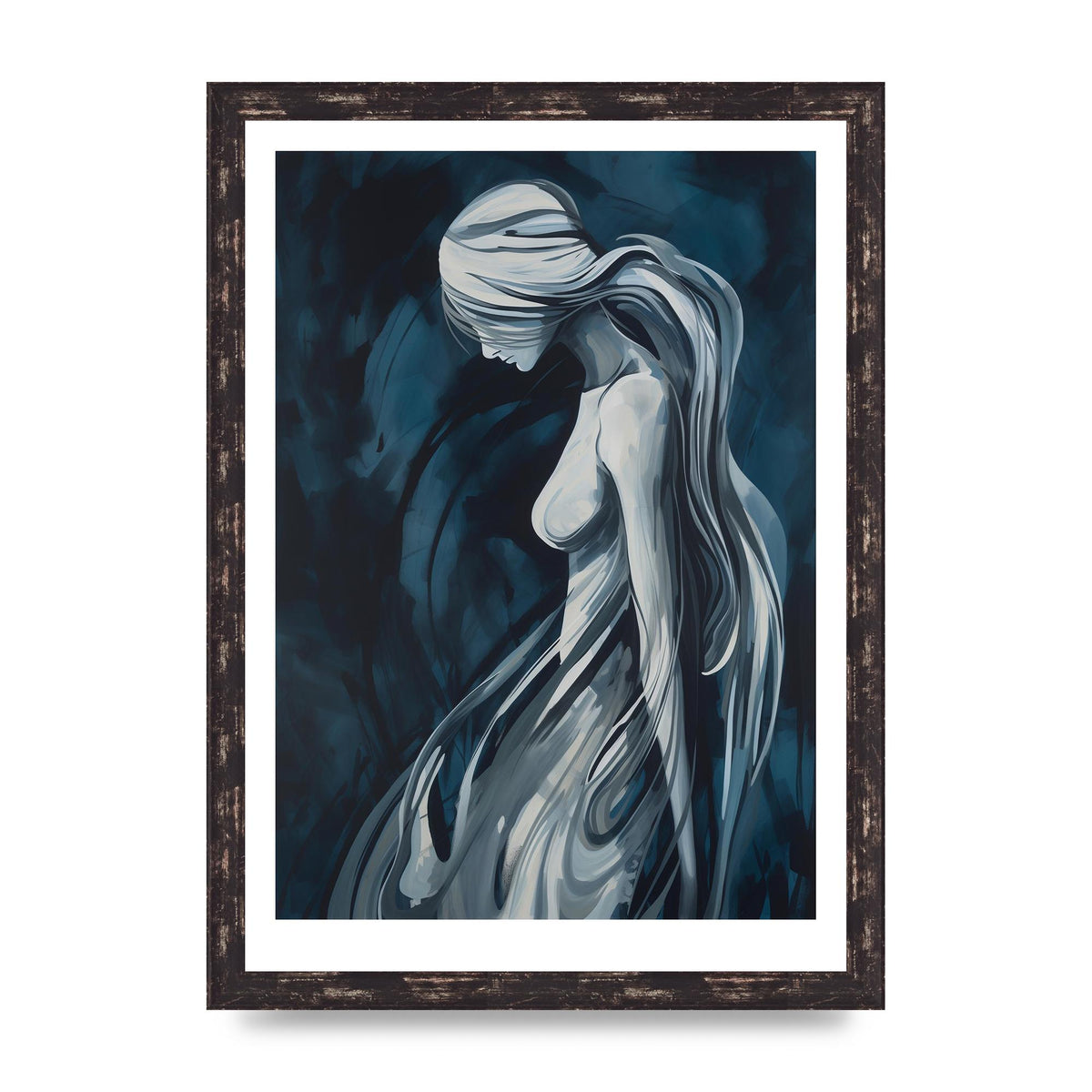 Womans Form in White and Dark Blue