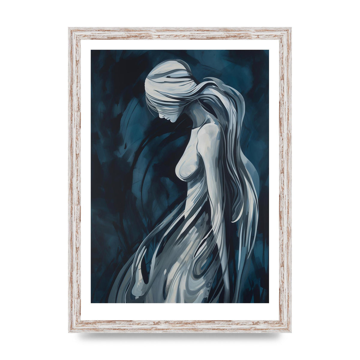 Womans Form in White and Dark Blue