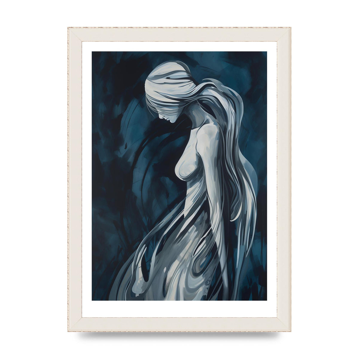 Womans Form in White and Dark Blue