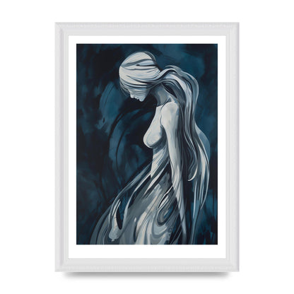 Womans Form in White and Dark Blue