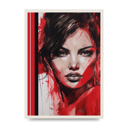 Ruby Red Backdrop with Womans Glance