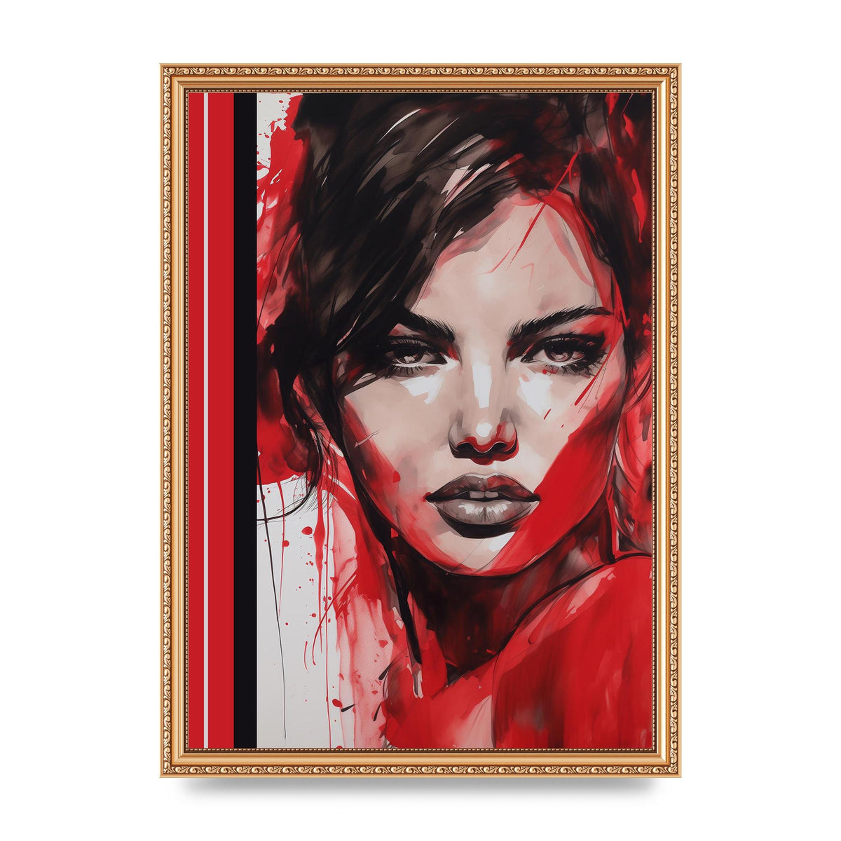 Ruby Red Backdrop with Womans Glance