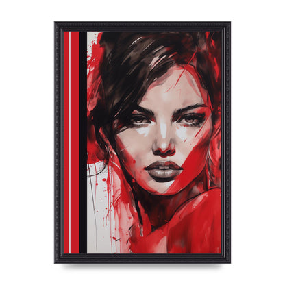 Ruby Red Backdrop with Womans Glance