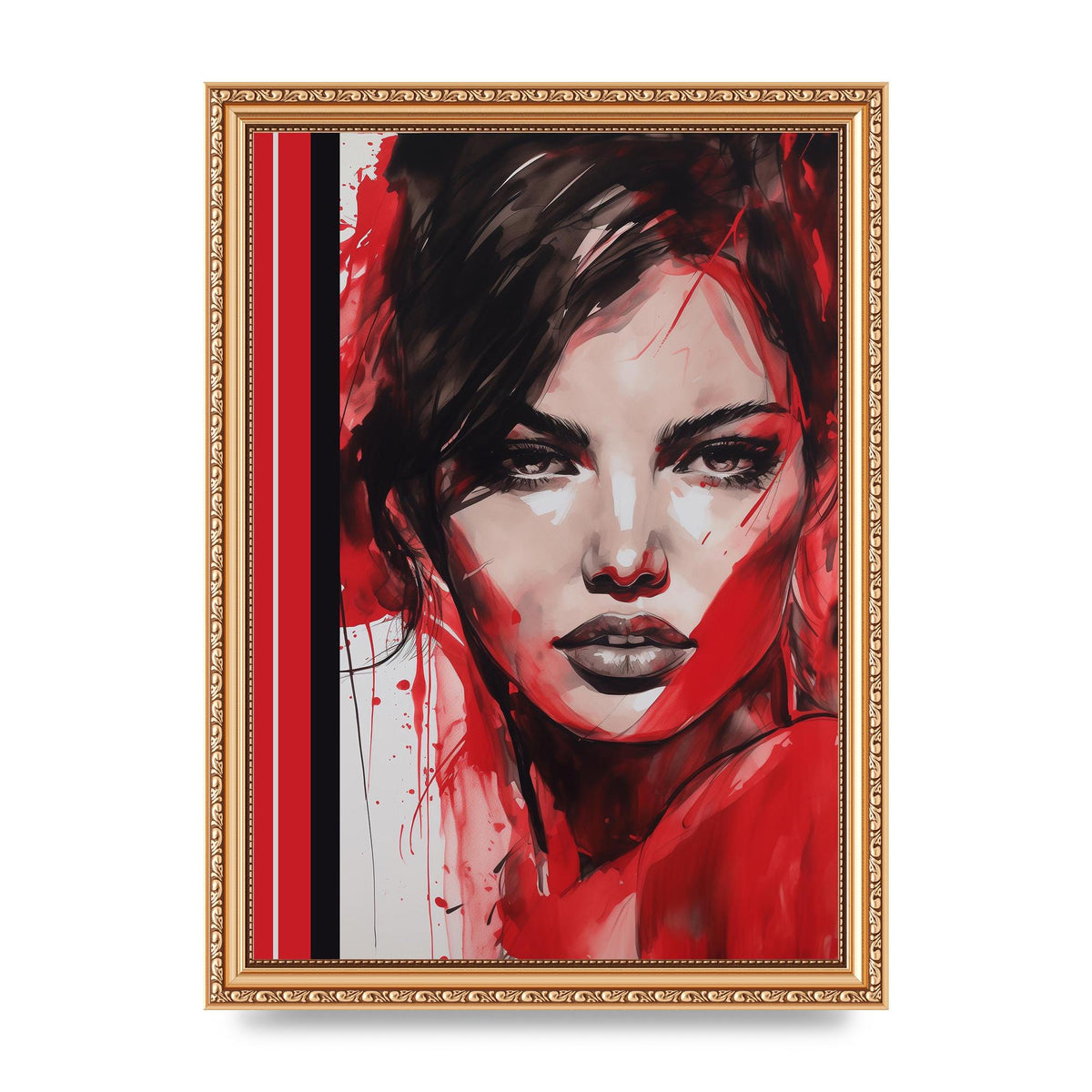 Ruby Red Backdrop with Womans Glance