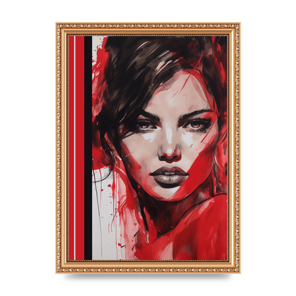 Ruby Red Backdrop with Womans Glance