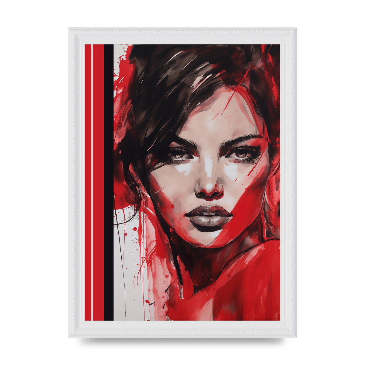 Ruby Red Backdrop with Womans Glance
