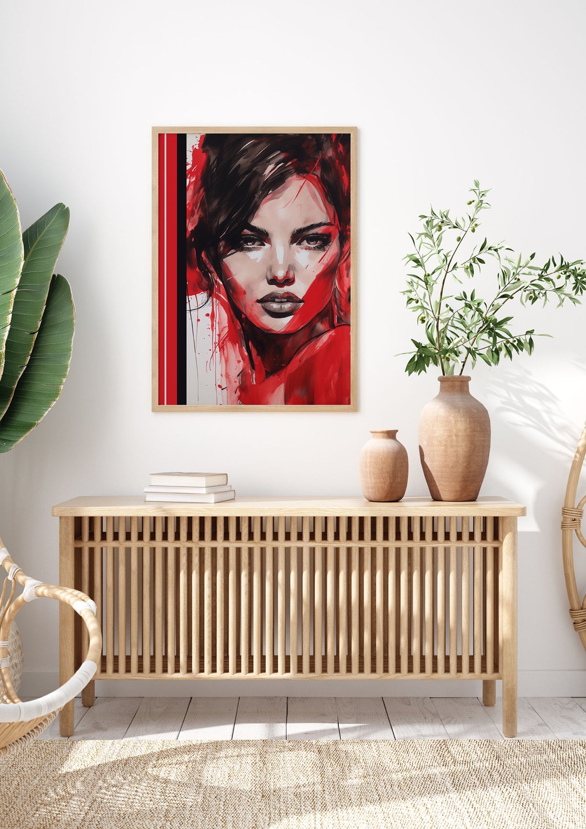 Ruby Red Backdrop with Womans Glance